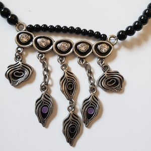 Artisan Made Necklace Black Beaded Silver Charms